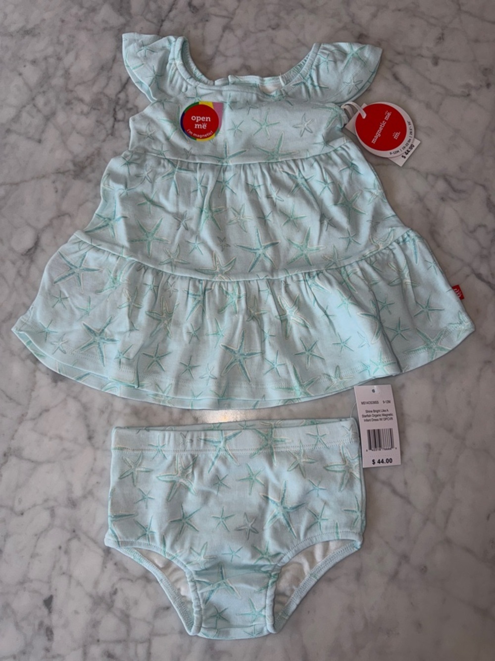 NWT Magentic Me Starfish Print Ruffle Dress & Bloomer Set